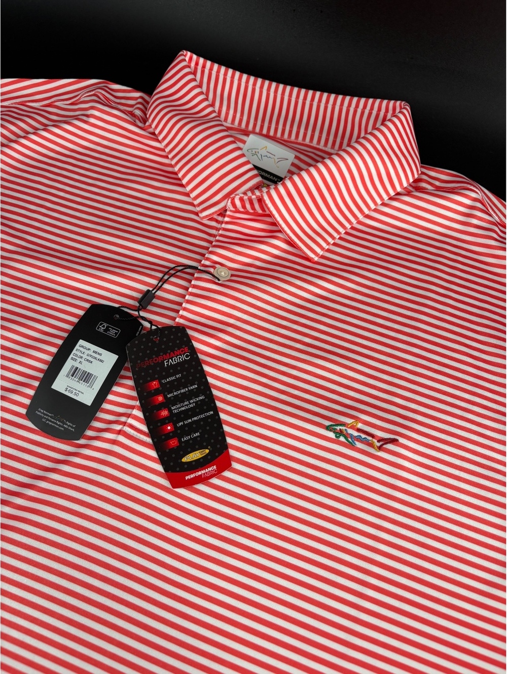 Greg Norman Golf Polo Men's XL Red White Stripe Play Dry NWT Shark